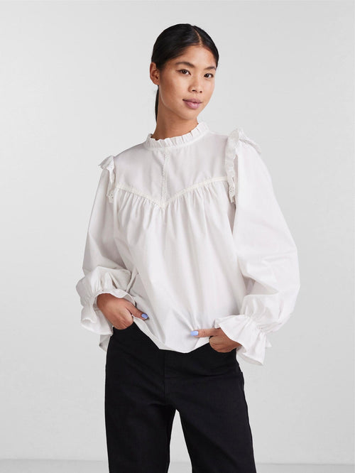 Brody Langærmet Top - Cloud Dancer - TeeShoppen Group™ - Formal Shirts & Blouses - PIECES
