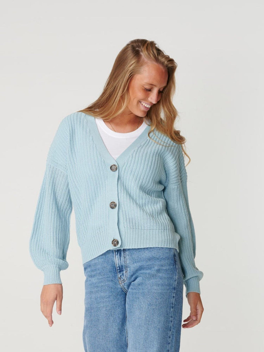 Button Cardigan - Blue fog