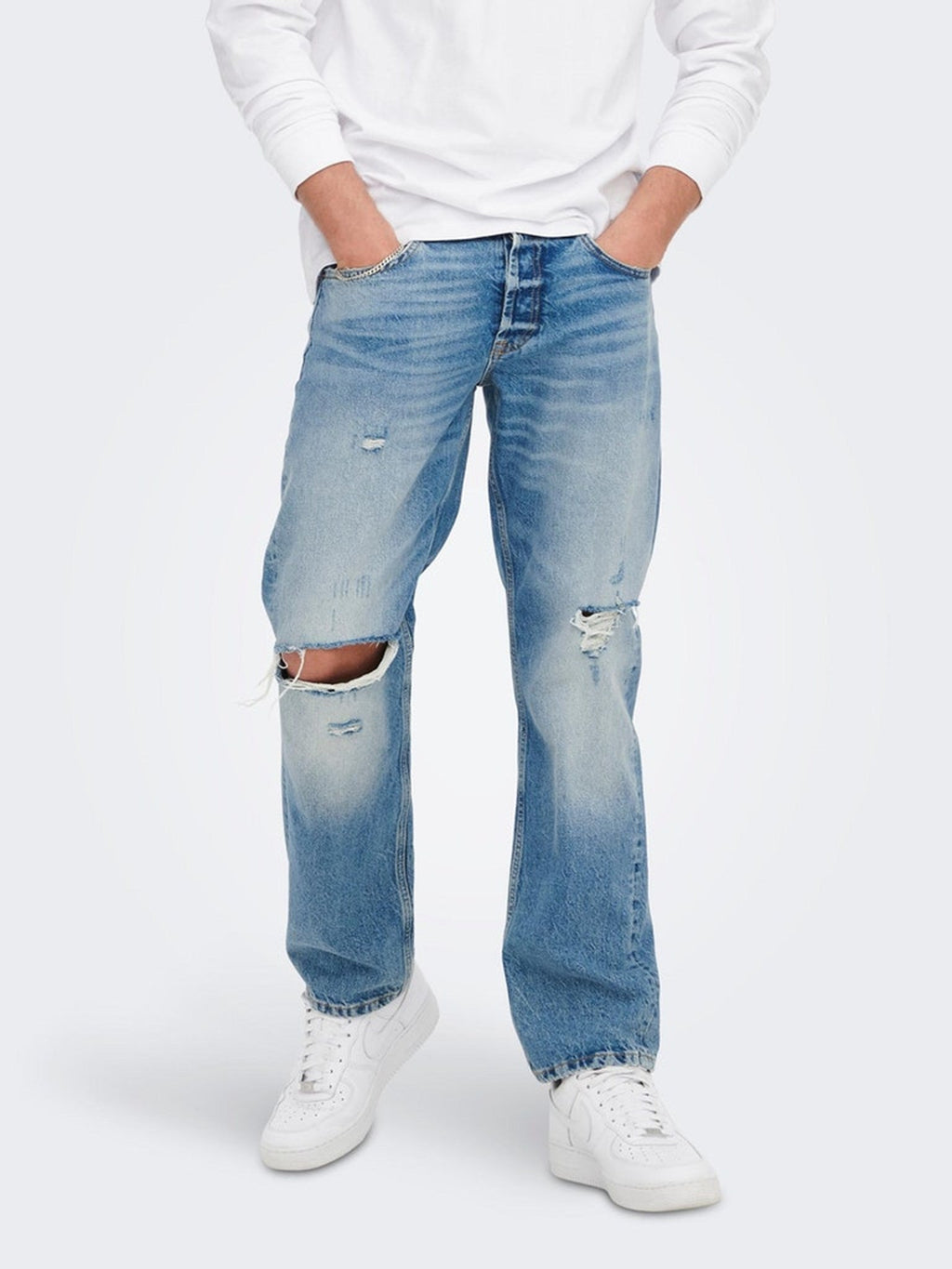 Kante lose Jeans - hellblauer Denim