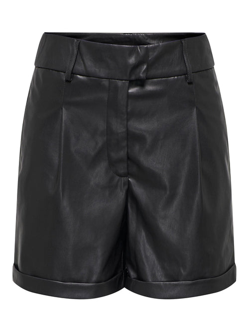 Emy Faux Leather Shorts - Sort - TeeShoppen Group™ - Shorts - ONLY