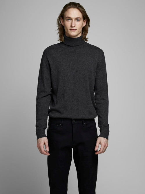 Knitted turtleneck sweater - Dark Gray melange - TeeShoppen Group™ - Knitwear - Jack & Jones