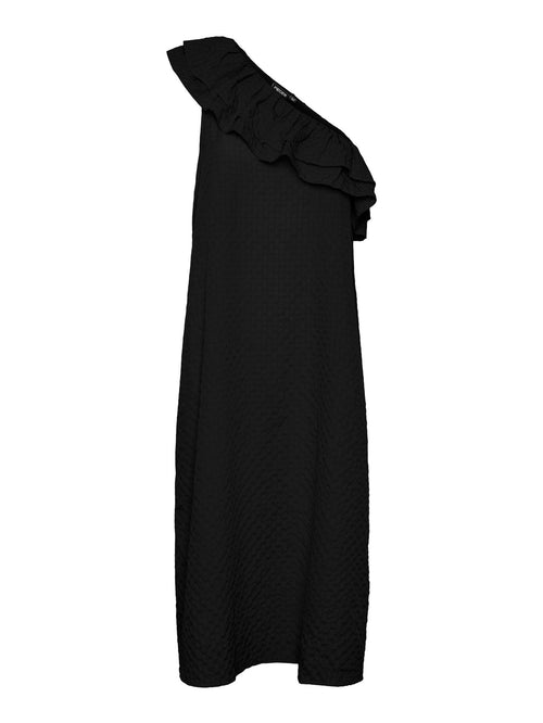Lara One Shoulder Midi Kjole - Sort - TeeShoppen Group™ - Dress - PIECES