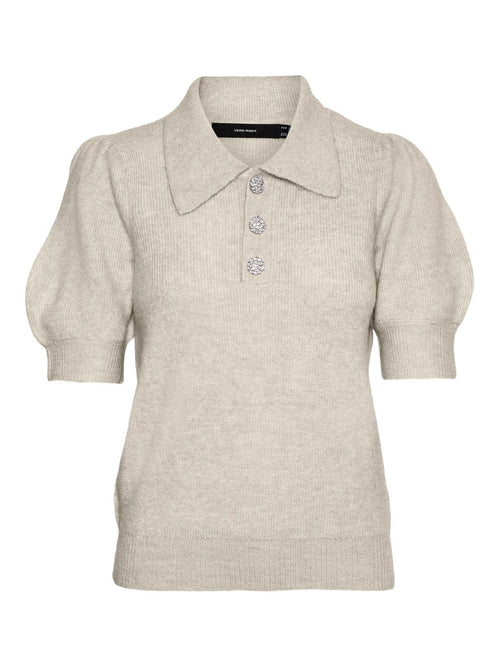 Lefile Blouse with collar - Birch - TeeShoppen Group™ - Knitwear - Vero Moda