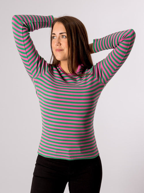 Line Long Sleeve Sweater - Super Pink/Jelly Bean - TeeShoppen Group™ - T-shirt - ONLY