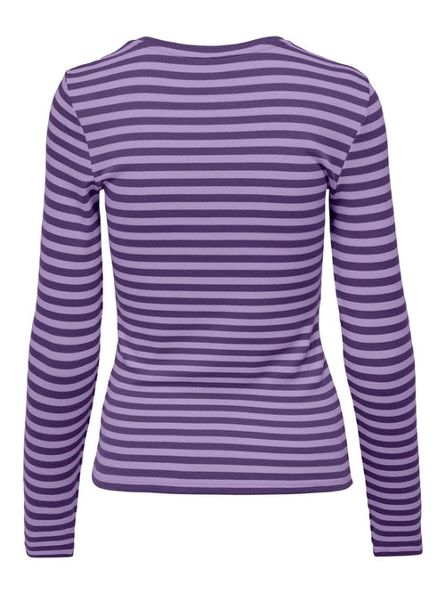 Line Long Sleeved Striped T-shirt - Acai - TeeShoppen Group™ - T-shirt - ONLY