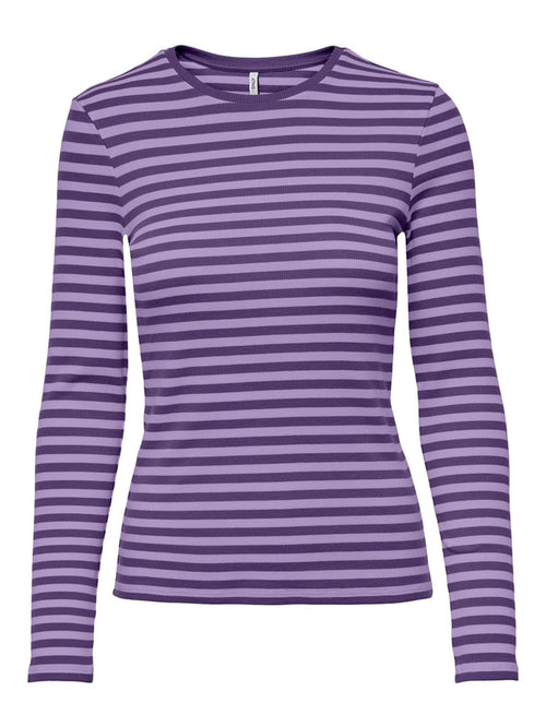 Line Long Sleeved Striped T-shirt - Acai - TeeShoppen Group™ - T-shirt - ONLY