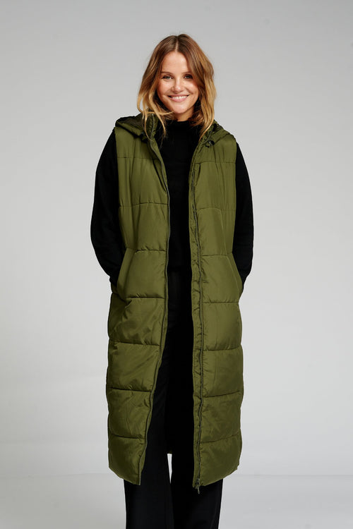 Long Puffer Vest - Dark Green - TeeShoppen Group™ - Jacket - TeeShoppen
