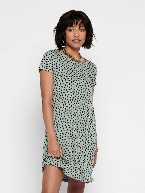 Loose dress with back details - Chinois Green Black Dotted - TeeShoppen Group™ - Dress - ONLY