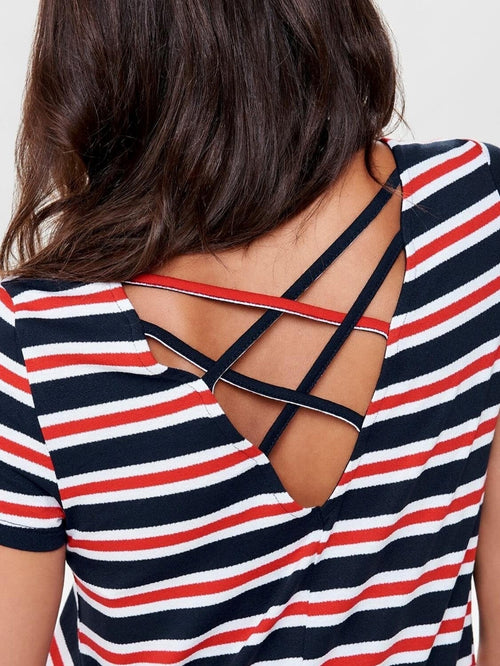 Loose dress with back details - Red & Blue Striped - TeeShoppen Group™ - Dress - ONLY