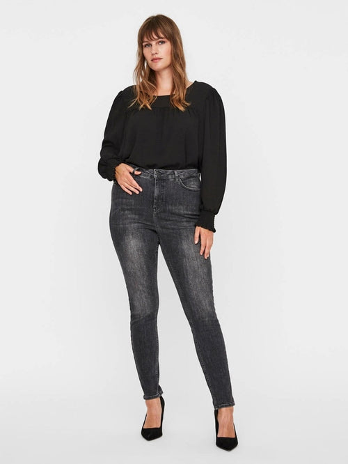 Lora Jeans high-waisted (Curve) - Black-gray denim - TeeShoppen Group™ - Jeans - Vero Moda Curve