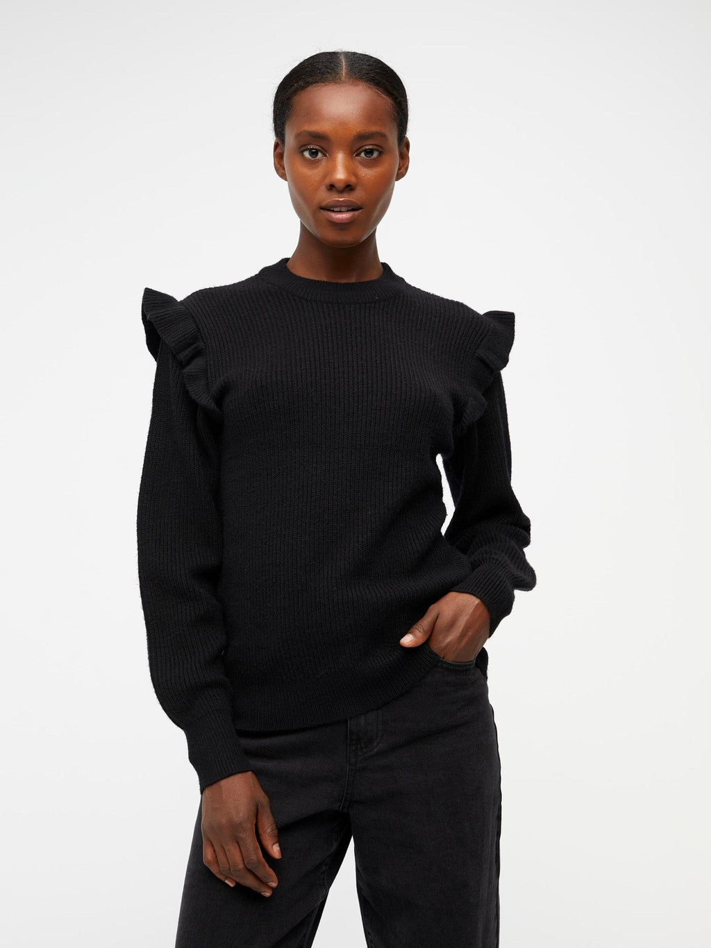 Malena Ruffle Pullover - Schwarz