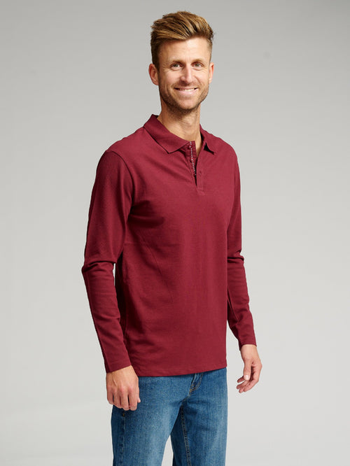 Muscle Long Sleeve Polo Shirt - Burgundy - TeeShoppen Group™ - T-shirt - TeeShoppen