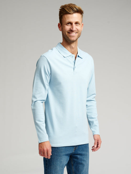 Muscle Long Sleeve Polo Shirt - Light Blue - TeeShoppen Group™ - T-shirt - TeeShoppen