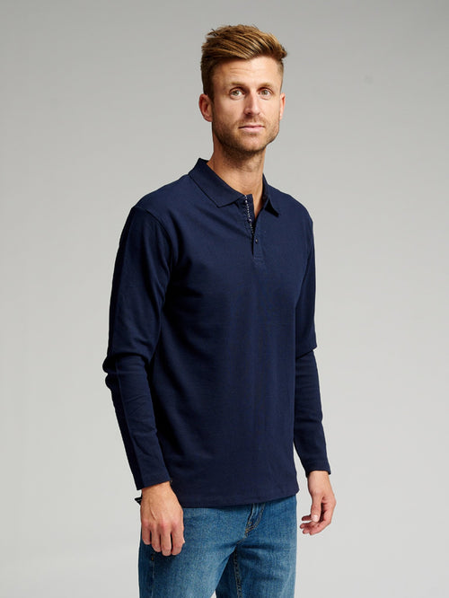 Muscle Long Sleeve Polo Shirt - Navy - TeeShoppen Group™ - T-shirt - TeeShoppen