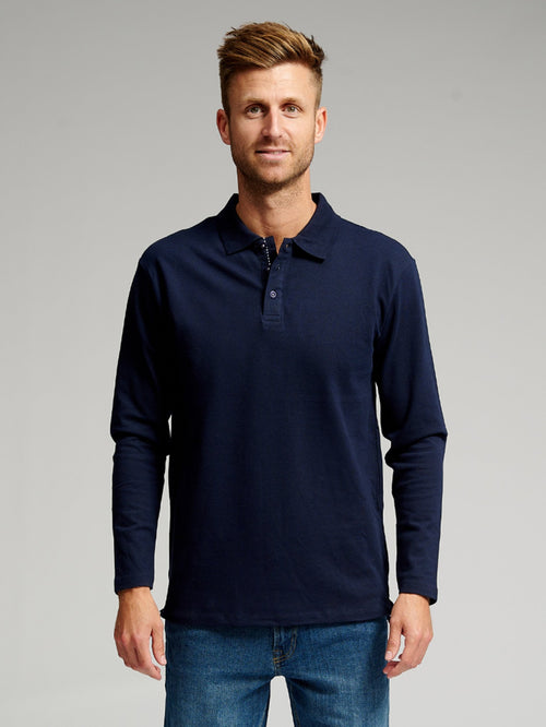 Muscle Long Sleeve Polo Shirt - Navy - TeeShoppen Group™ - T-shirt - TeeShoppen