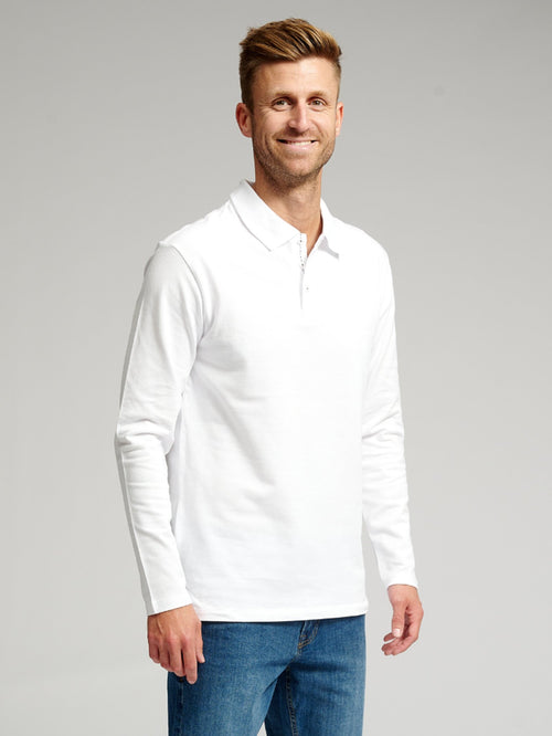 Muscle Long Sleeve Polo Shirt - White - TeeShoppen Group™ - T-shirt - TeeShoppen