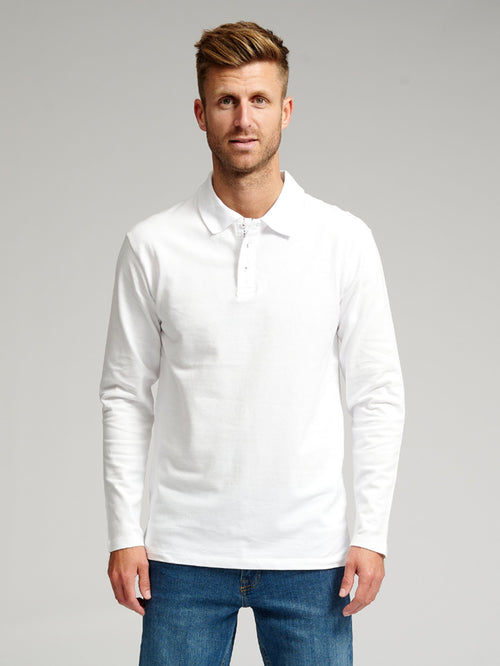 Muscle Long Sleeve Polo Shirt - White - TeeShoppen Group™ - T-shirt - TeeShoppen