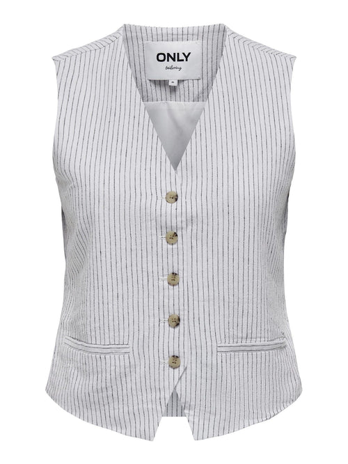 Olga Linen Pinstripe Vest - Bright White - TeeShoppen Group™ - Blazer - ONLY