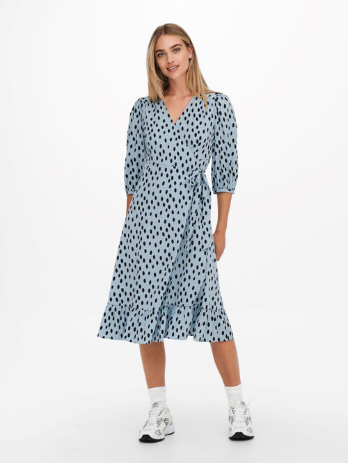 Olivia 3/4 Wrap Midi Dress - Blue Fog - TeeShoppen Group™ - Dress - ONLY