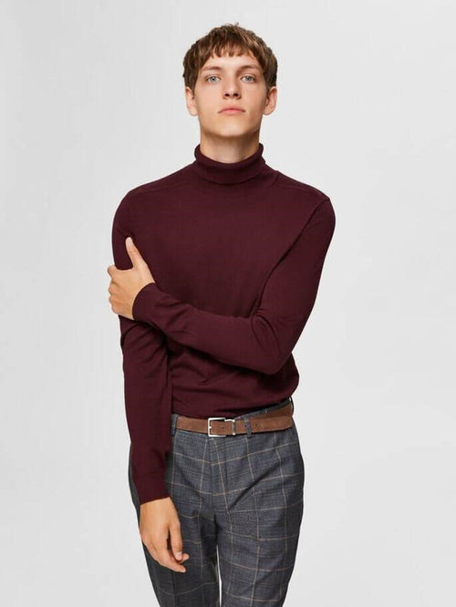 Pima cotton turtleneck sweater - Burgundy Red - TeeShoppen Group™ - Knitwear - Selected Homme