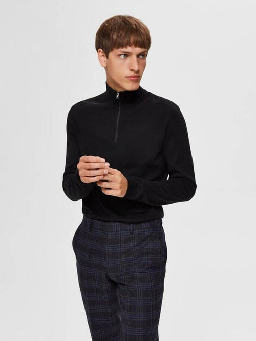 Pima half zip pullover - Black - TeeShoppen Group™ - Knitwear - Selected Homme