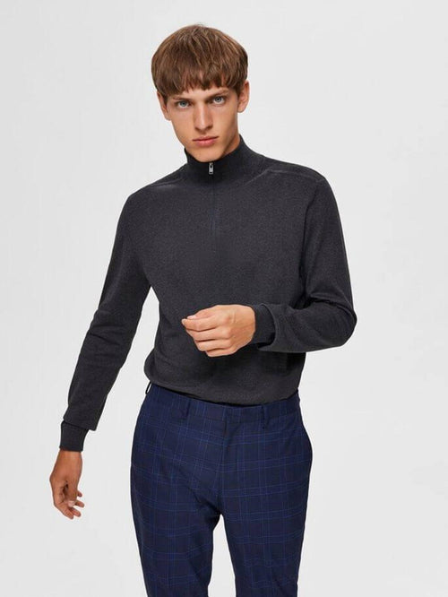 Pima half zip pullover - Dark Gray - TeeShoppen Group™ - Knitwear - Selected Homme