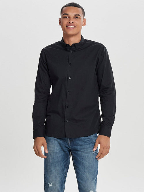 Poplin Long Sleeve Shirt - Black - TeeShoppen Group™ - Formal Shirts & Blouses - Only & Sons