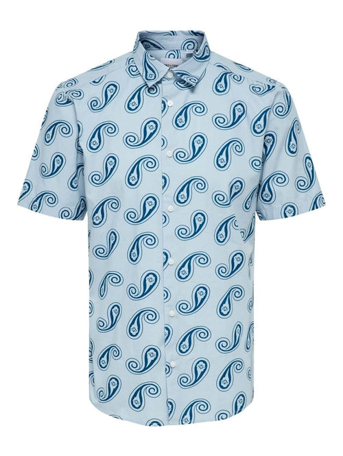 Printed Short Sleeve Shirt - Light Blue - TeeShoppen Group™ - Formal Shirts & Blouses - Only & Sons