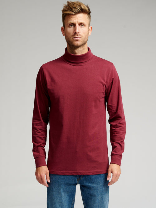 Roll collar sweater - Burgundy Red - TeeShoppen Group™ - T-shirt - TeeShoppen