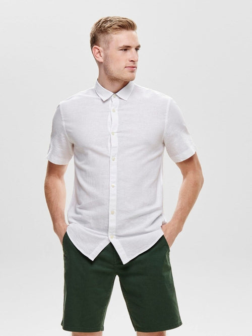Short-sleeved linen shirt - White - TeeShoppen Group™ - Formal Shirts & Blouses - Only & Sons