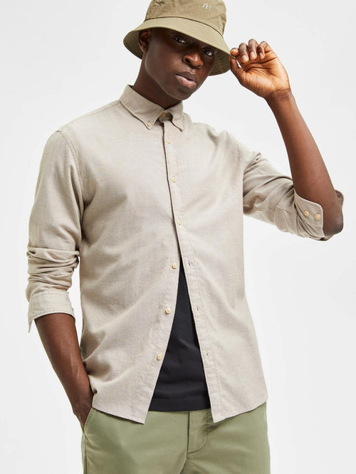 Slim Flannel Shirt - Ermine Melange - TeeShoppen Group™ - Formal Shirts & Blouses - Selected Homme