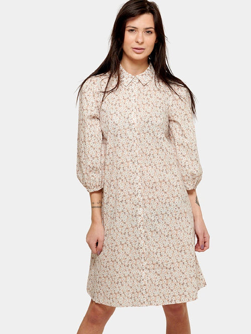 Sofie Shirt Dress - Beige Floral - TeeShoppen Group™ - Dress - Amis de Copenhague