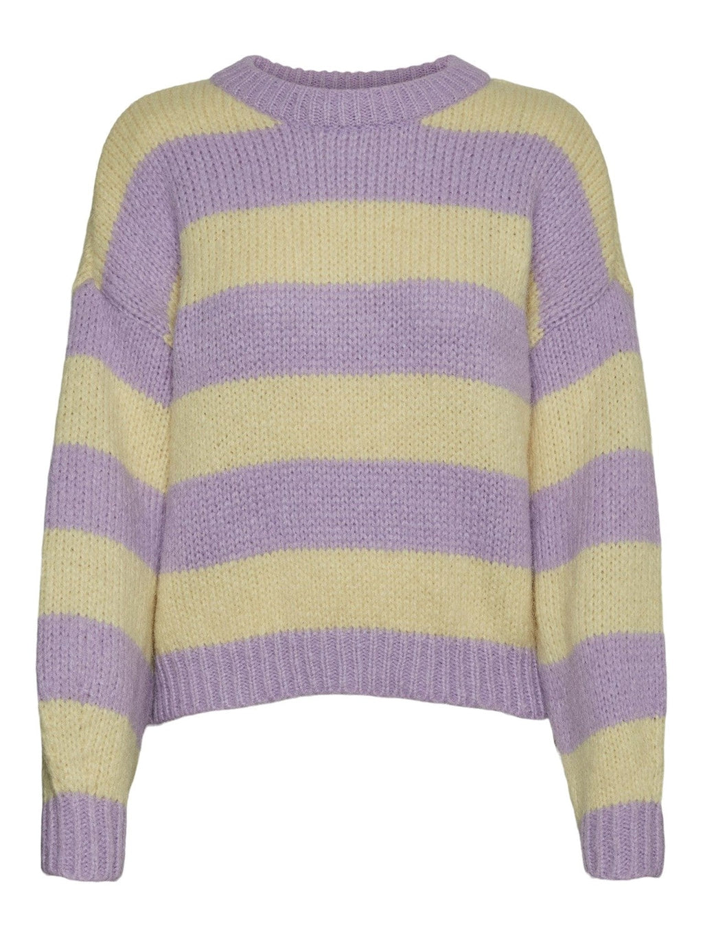 Striped O -Neck Strickpullover - lila / gelb