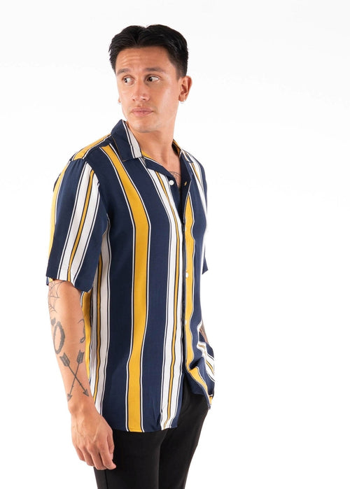 Striped short-sleeved shirt - Yellow-Navy-White - TeeShoppen Group™ - Formal Shirts & Blouses - Only & Sons
